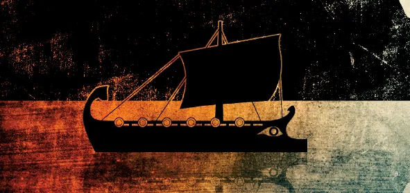 The heroes traveling on a penteconter