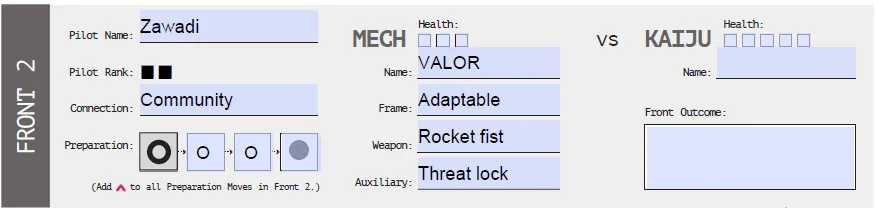 Character sheet with preparation moves